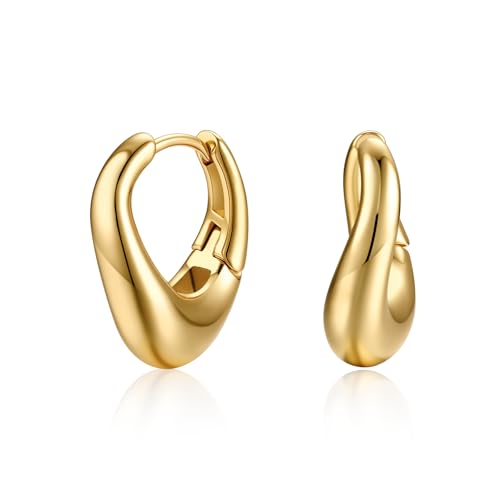 Image of FRUMOS 18K Gold Plated Chunky Hoop Earrings for Women Fashion Thick Gold Hoops Set Jewelry for Birthday Christmas Gifts