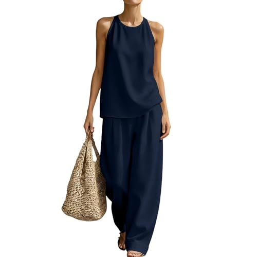 Camiseta sin mangas de verano y pantalones de 2 piezas estilo traje de ocio casual 3