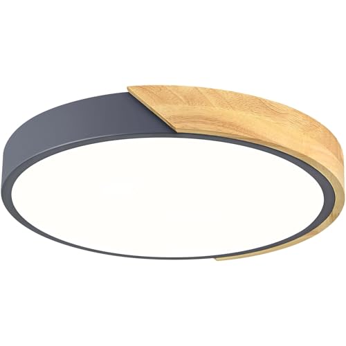 Vikaey Modern LED Ceiling Light, Minimalist Wood Flush Mount Ceiling