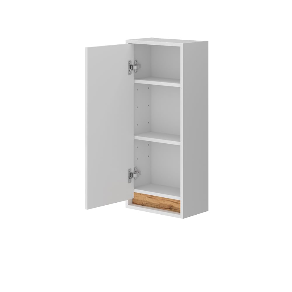 Vicco Armario de baño Detmold Blanco Brillo Intenso/Roble Dorado 81.6x35 cm | con puerta, apto para montaje en pared y combinable con la serie Detmold