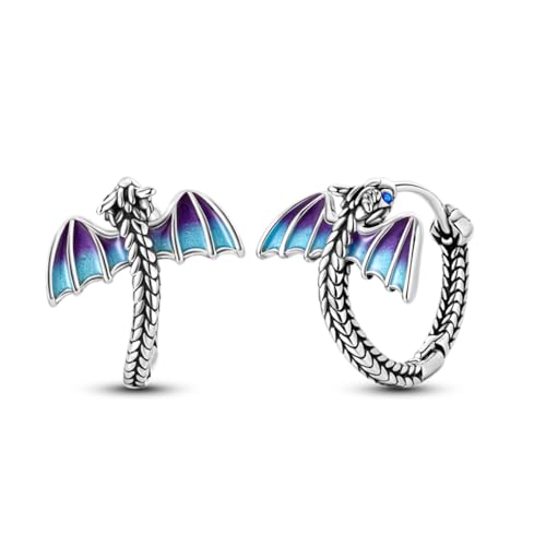 JMDAZZL 925 Sterling Silver Hoop Earrings Hypoallergenic Trendy Huggie Earrings Paw Print Star Moon Sun Butterfly Earring for Women Jewelry Gifts (Blue Fire Dragon Earrings)