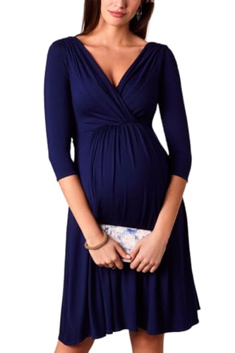 SISAY Abiti Eleganti Premaman Cerimonia Vintage Swing Vestito Incrociato Donna Manica 3/4 Scollo V Abito Portafoglio Curvy Autunno Gravidanza Abbigliamento maternità Vestiti Allattamento Wrap Dress