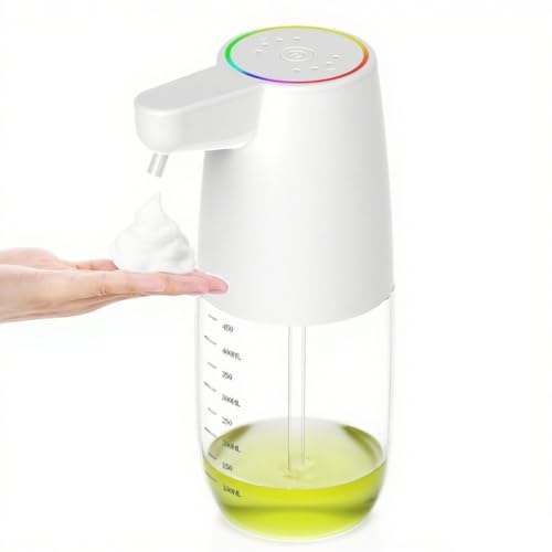 UAOGPLK Distributore Automatico di Sapone Schiumogeno con LED, 4 Livelli Regolabili, Dispenser di Sapone Disinfettante per Le Mani da 600 Ml, USB Senza Contatto, per Cucina E Bagno