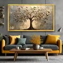 Zhuoya Frameless Elegant Tree Poster And Picture Prints Wall Art Gold And Silver Leaf Tree Canvas Painting Nature Modern Abstract Decor(80X120cm/Frameless)