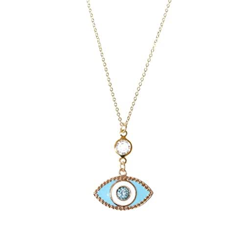 Blue Evil Eye Enamel Swarovski Necklace 18” Inch