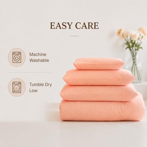 Image of ECOCOTT Duvet Cover King Size - 100% Washed Cotton Durable Soft Comfy Duvet Cover Set, 3 Pieces Duvet Cover with Zipper Closure, No Comforter (Dark Pink)