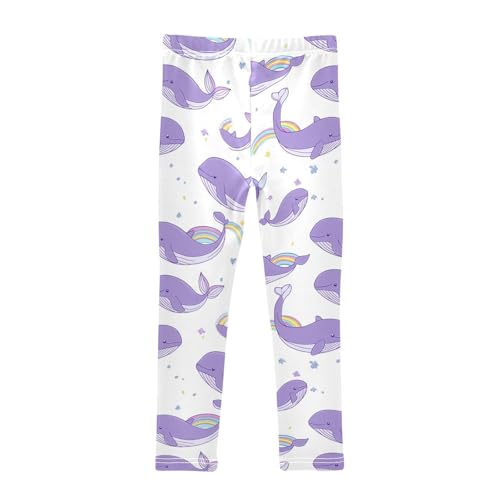 Cute Light Purple Girls' Leggings Toddler Doodles Whales Kids Yoga Pants Dance Active Tights 4T2