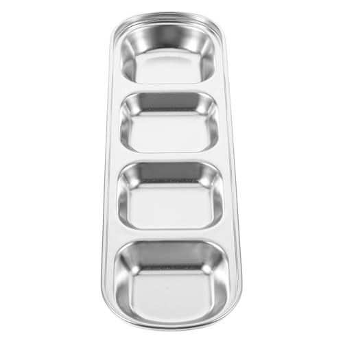 UKCOCO Plato de Salsa Dividido de Acero Inoxidable Mate, Cuenco para Mojar 4 Compartimentos, Plato Pequeño para Salsa de Soja y Condimentos, Adecuado para Cocina y Restaurante