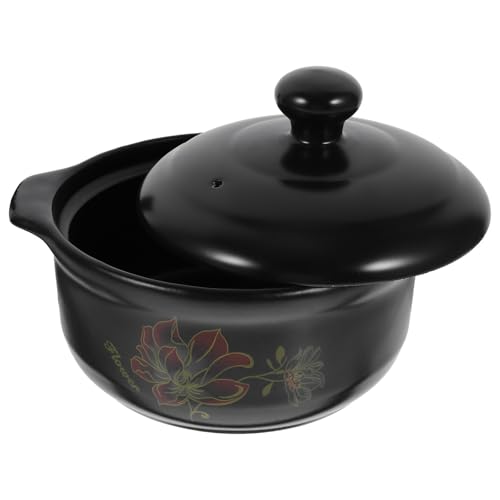 VALICLUD Cazuela de Cerámica Resistente para Guiso y Sopa Tapa Negra, Capacidad 1,6 L, Adecuado para Cocina a Gas y Eléctrica en Uso Doméstico para 1 o 2 Personas