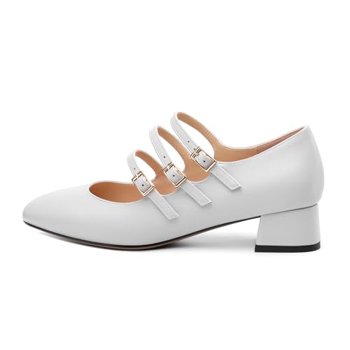 Closed Square Toe Low Chunky Heels for Women，Ladies Three Strap Mary Jane Pumps，Wedding Party Office Dress Shoes2