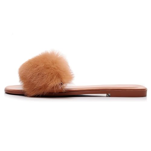 FAYUEKEY Fuzzy Slippers for Women Faux Fur Cozy Fluffy House Bedroom Open Toe Sandals Slide2