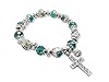Nazareth Store Rosary Bracelet Christian Charm Crystallized Green Beads Decorated With Flowers and Silver Cross #2