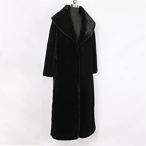 Fuzzy Fleece Long Fur Coat Women Winter Faux Fur Long Sleeve Fluffy Sheared Fur Overcoat With Pockets Black S #TOP4