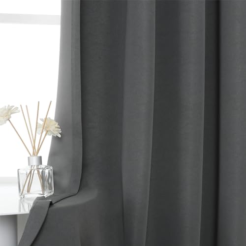 WEST LAKE Dark Grey Blackout Curtain with 8 Grommets Top Textured Triple Weave Energy Efficient Drapes for Living Room Bedroom Thermal Insulated Noise Reducing Solid Linen Drapes, 50"x54"x2