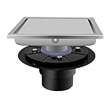 Fibetter 6 Inch Square Shower Drain with Flange Base, Removable Tile Insert Cover SUS 304 Stainless...