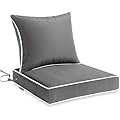 MIULEE Outdoor Seat Cushion Set Light Grey 24 x 24 x 4 Inch Waterproof & Fade Resistant Deep Seat and Back Patio Furniture Cushions with Handle and Adjustable Straps Cushions for Chair Couch