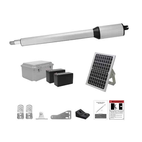 X X-HOUSE C05 Automatic Gate Opener with Solar Panel & Batteries for Medium Duty Single Swing Gates Up to 770lb Arm, 24V Motor Solar Powered Electric Gate Opener with 2 Remotes Complete Kit