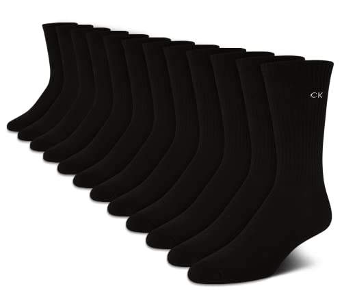 Calvin Klein Mens Crew Socks - 12 Pack Cushioned Breathable Athletic Performance Crew Socks for Men for Sports & Running Size 7-12 Black