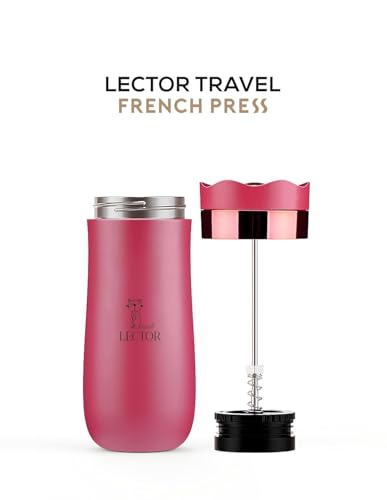Image of LECTOR French Press Travel Coffee Maker |Double Mesh Steel Filter for Smooth Brew |Portable, Compact & Lightweight | Spill-Proof, Ideal for all Office Goers, Use at Home, Office & Travel (Pink), 320ML