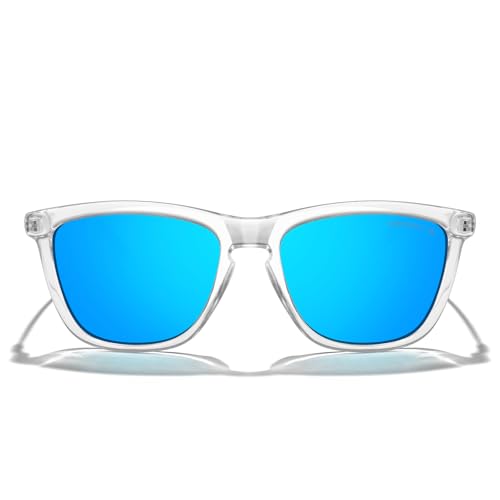 MERRY'S Unisex Polarized Sunglasses for Women Men Classic Retro Designer Style Aluminum Legs (Transparent Frame/Blue Mirror Lens/Silver Temples, 54) by MERRY'S - Used condition - Image 2