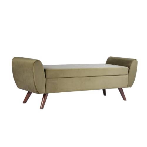 Image of HomePop 60 inch Modern Storage Bench with Wood Legs - Light Sage Green Velvet