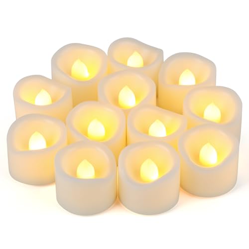 12 PCS LED Flameless Flickering Tea Lights Candle Battery Operated/Electric Flicker Tealights Bulk Small LED Candles for Xmas, Party, Festival, Christmas Decorations etc (Batteries Included)