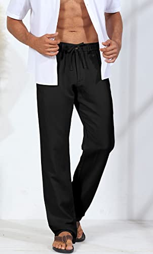 Soojun Men's Linen Beach Pants Lightweight Summer Pants with Drawstring4
