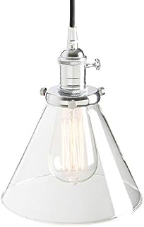 PathsOn Industrial Vintage Pendant Light Fitting Ceiling Lamp Hanging Light Fixture Chandelier for Loft Coffee Bar Kitchen Island with 7.3" Clear Glass lampshade (Chrome)