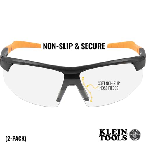 KLEIN TOOLS 60171 Safety Glasses, PPE Protective Eyewear with Semi Frame, Scratch Resistant and Anti-Fog, Clear Lens, 2-Pack