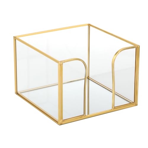 SUMTree Gold Glass Napkin Holder Square Cocktail Napkin Box Napkin Organiser Tray with Mirror Bottom for Kitchen, Restaurant, Farmhouse, Dinner, Outdoor, 14.5 * 14.5 * 10cm - Cosy Home Interiors SUMTree Gold Glass Napkin Holder Square Cocktail Napkin Box Napkin Organiser Tray with Mirror Bottom for Kitchen, Restaurant, Farmhouse, Dinner, Outdoor, 14.5 * 14.5 * 10cm