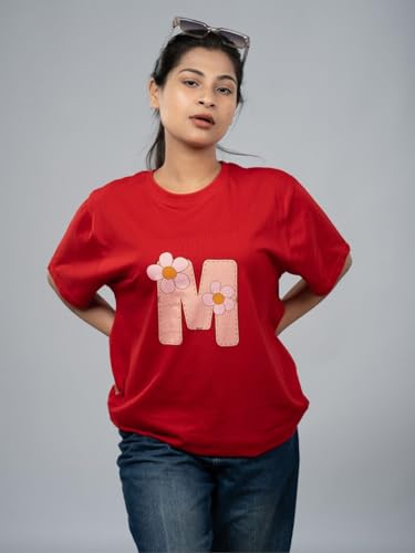 Image of Women's Pure Cotton Casual T-Shirt - Name Art Alphabet Graphic Tee | Unisex Fit (Regular & Oversized) | 180 /220 GSM | Half Sleeve, Round Neck | S-5XL | Black, Navy Blue, Red