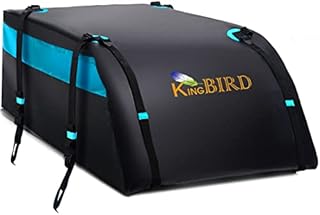 KING BIRD Aerodynamic Rooftop Cargo Carrier Bag, 20 Cubic Feet Car Waterproof Roof Bag for All Vehicles with/Without Rack, Includes Anti-Slip Mat, 8 Reinforced Straps, 4 Door Hooks, Luggage Lock