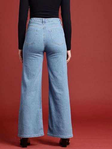 Image of Vogaan Women's High Waist Jeans || Flared Bell Bottom Bootcut Pants || Wide Leg Denim - Perfect for Travel, Party & Everyday Use