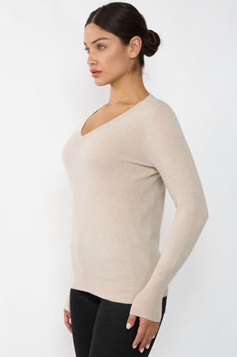 JENNIE LIU Women's 100% Pure Cashmere Long Sleeve Ava V Neck Pullover Sweater2