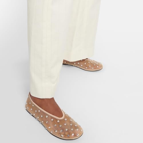 Women Mesh Ballet Flats Rhinestone Breathable Mesh Flats Slip On Ballerina Shoes Embroidered Floral Comfortable Casual Dress Shoes2