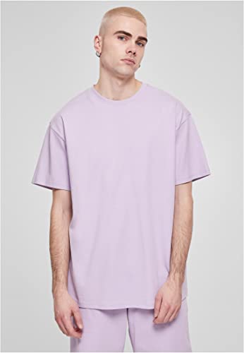 URBAN CLASSICS Camiseta básica de manga corta, cuello redondo normal, de algodón grueso, largo normal, oversized, de hombre, moderna, color lila, talla S