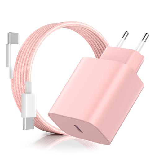 Chargeur pour iPhone Rapide, 20W PD3.0 Chargeur pour iPhone avec 2M Câble USB C, USB C Prise Charger Rapide pour Phone 16 Pro/16 Pro Max/16 Plus/15/15 Pro/15 Pro Max/15 Plus/Pad - Rose