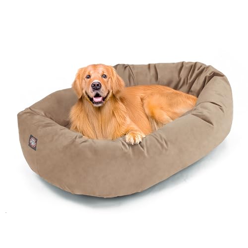 Image of Majestic Pet Suede Shredded Memory Foam Mix Calming Dog Bed Washable - Cozy Soft Round Dog Bed with Spine for Head Support - Fluffy Donut Dog Bed, 40 Inch, Stone