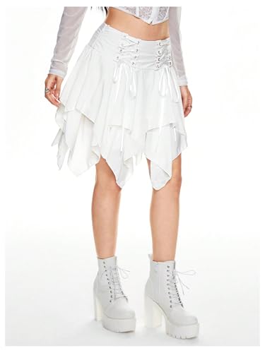 SHENHE Women's Goth Mini Skirt High Waist Asymmetrical Flowy Swing Grunge Punk Fairy Skirt2