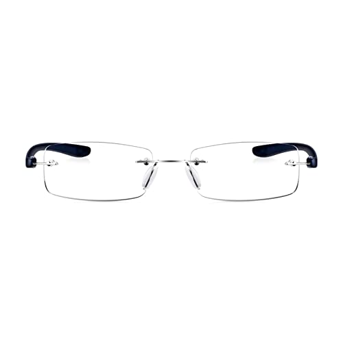 Read Optics Reading Glasses +1.5, Frame Free Readers, Quality Eye Glasses in Matt Dark Blue & Silver, Essential Everyday Eyewear - Image 2