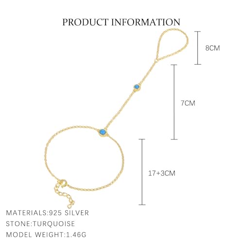 SUYACS 14K Gold Plated Birthstone Hand Chains Bracelet for Women Dainty Red Cubic Zirconia Turquoise Stone Finger Ring Slave Bracelet Jewelry Birthday Summer Gifts for Mom Friends4