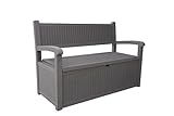 Alivio Outdoor Storage Bench Padlock Compatible 265L, Plastic Deck Box UV Protection Garden Sitting & Storage Bench, Armrest & Weather Resistant Stylish Garden Bench with Ample Storage Space (Grey)