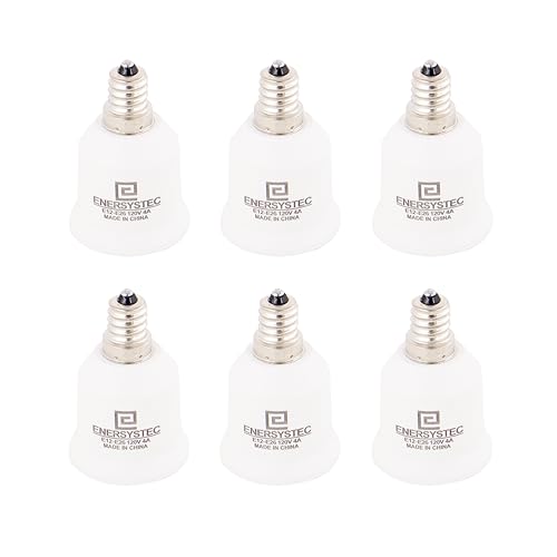 E ENERSYSTEC E12 to E26 Adapter Chandelier Light Socket Converter, Candelabra E12 to Medium Socket E26 Converter Bulb Base Adapter, E12-E26 Regular LED Light Bulb Base, 6 Pack