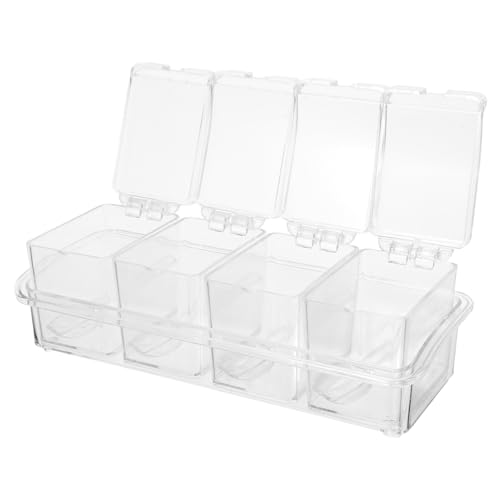 Gatuida 1 Juego De Caja De Condimentos Transparente Con Tapa Y Cuchara, Contenedor De Almacenamiento Para Condimentos, Conjunto Combinado Con Vinagreras Extraíbles Para Especias, Sal,