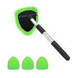 Ywdiml Car Windshield Cleaner Tool, Vehicle Window Detailing Cleaning Kit with Extendable Handle & 4 Washable Microfiber Pad, Auto Glass Wiper Cleaner for Exterior & Interior, Universal Fit (Green)