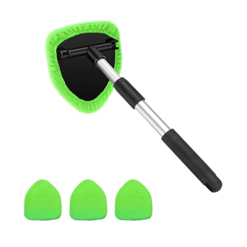 Car Windshield Cleaner Tool, Vehicle Window Detailing Cleaning Kit with Extendable Handle & 4 Washable Microfiber Pad, Auto Glass Wiper Cleaner for Ex
