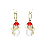 Bonitos aretes colgantes de muñeco de nieve con circonita cúbica, aretes de aro colgantes de Navidad, fiestas, regalos para mujeres, Acción de Gracias