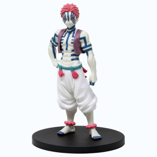 Image of Demon Slayer Akaza Collectible Action Figure, Standing Pose, Pink Hair, White Outfit, 15cm Height