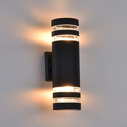 Outdoor Wall Light, Aluminum Exterior Lighting Waterproof Wall Mount D Shape Design, Up and Down Light Fixture for Porch, Backyard and Patio, ETL Listed, Black