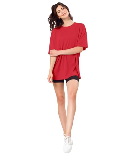 Image of SHODOX Women's Cotton Blend Oversized Drop Shoulder Solid T-Shirt(Pack of 1)